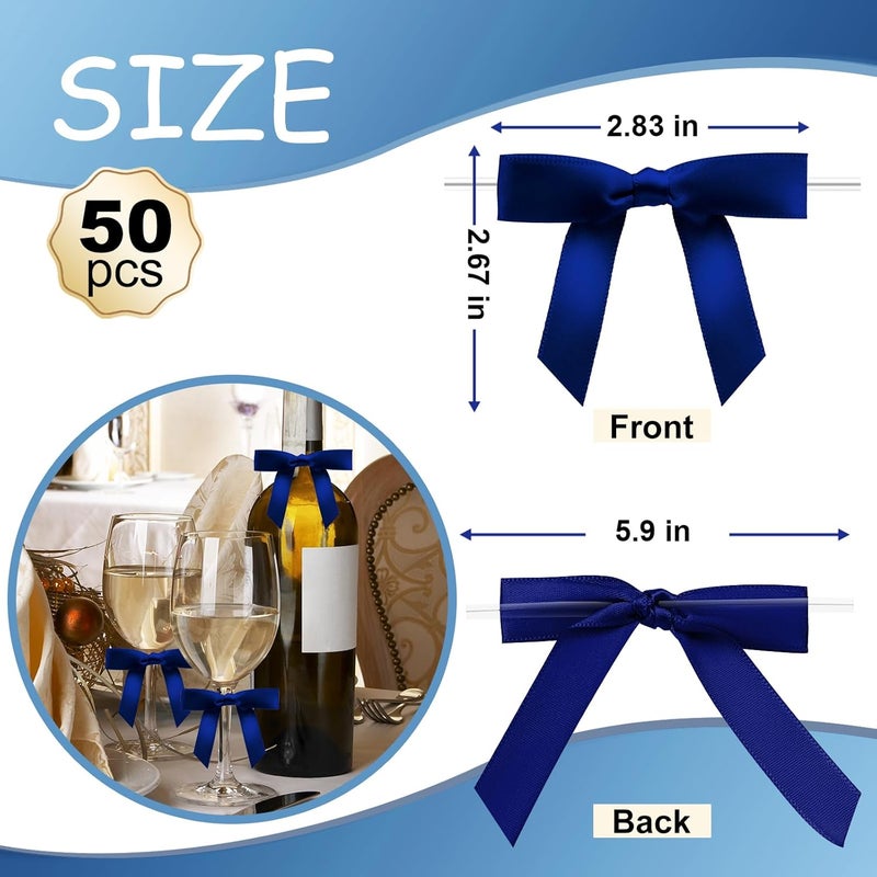 Sokfone 50 Counts Navy Blue Satin Ribbon Twist Tie Bows Premade Ribbon Bows for for Gift Wrapping Decorating Making Crafts Baby Shower Birthday Party Wedding Decorations - Image 3